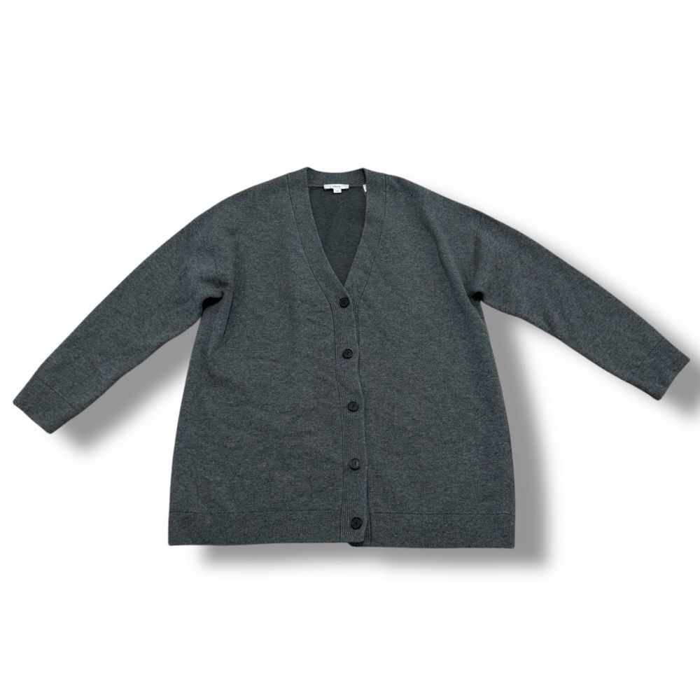Vince Flint Grey Oversized Knit Cardigan Button Front Womens Quiet Luxury